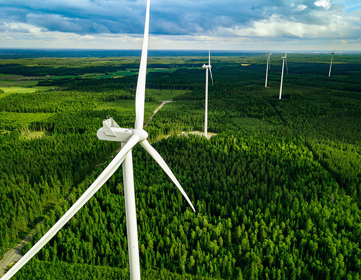 Wind turbines store energy using lead batteries.