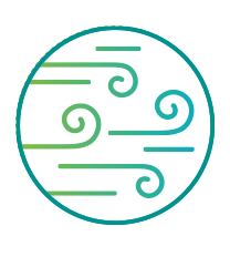 Graphic of blue and green lines and swirls representing air for environmental health.