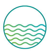 Graphic of blue and green wave lines representing water for environmental health.