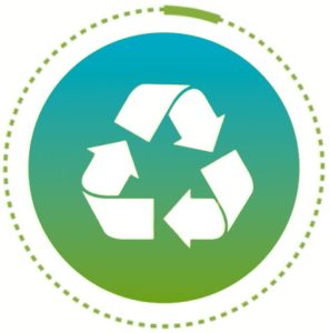 Promoting a sustainable future through recycling. Circle graphic with a recycling symbol in the middle to represent sustainable recycling.