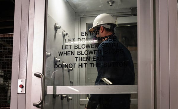 Body vacuum chamber to collect lead dust for worker health and safety. Body vacuum chamber to collect lead dust for worker health and safety.