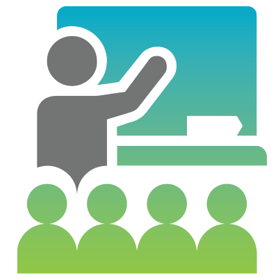 Employee health and safety training classroom icon.